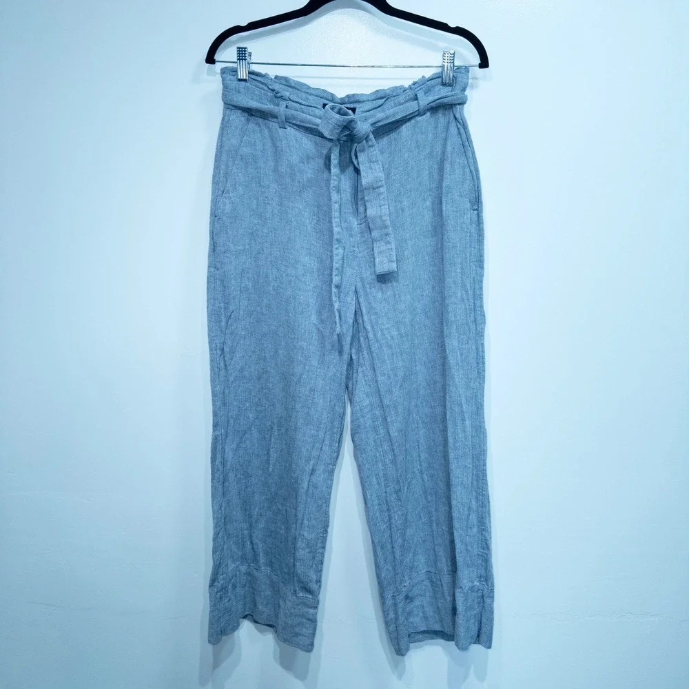 Banana Republic Blue Linen Blend Blake Crop Pants‎ Size 8